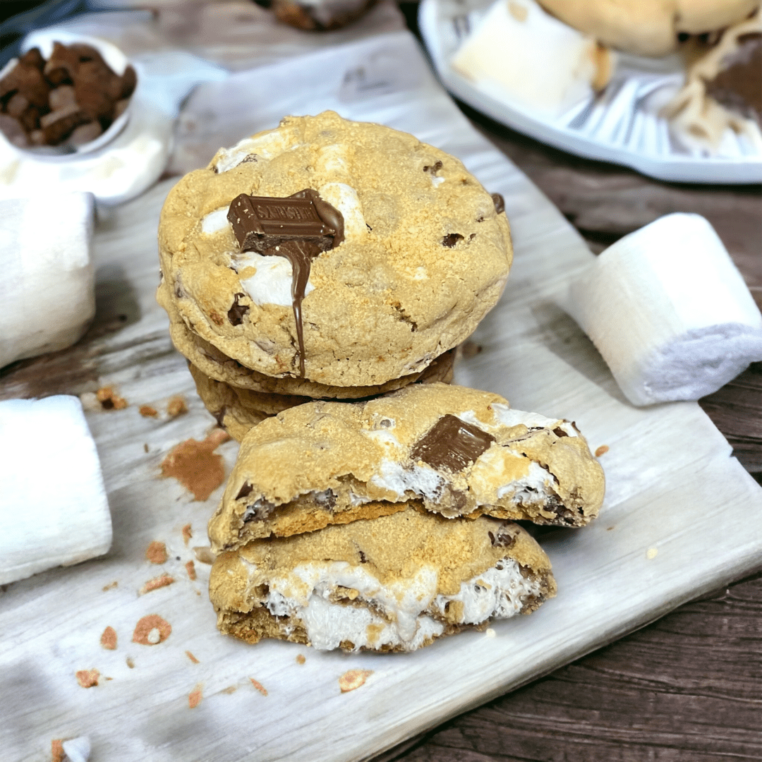 A cookie with chocolate and marshmallows on it