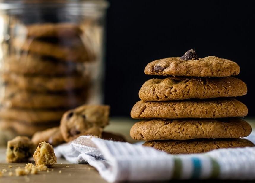 A stack of cookies on top of a table.