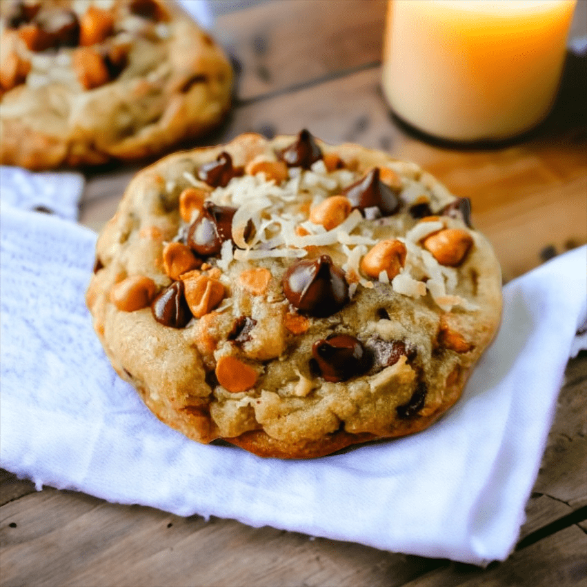 A cookie sitting on top of a napkin.