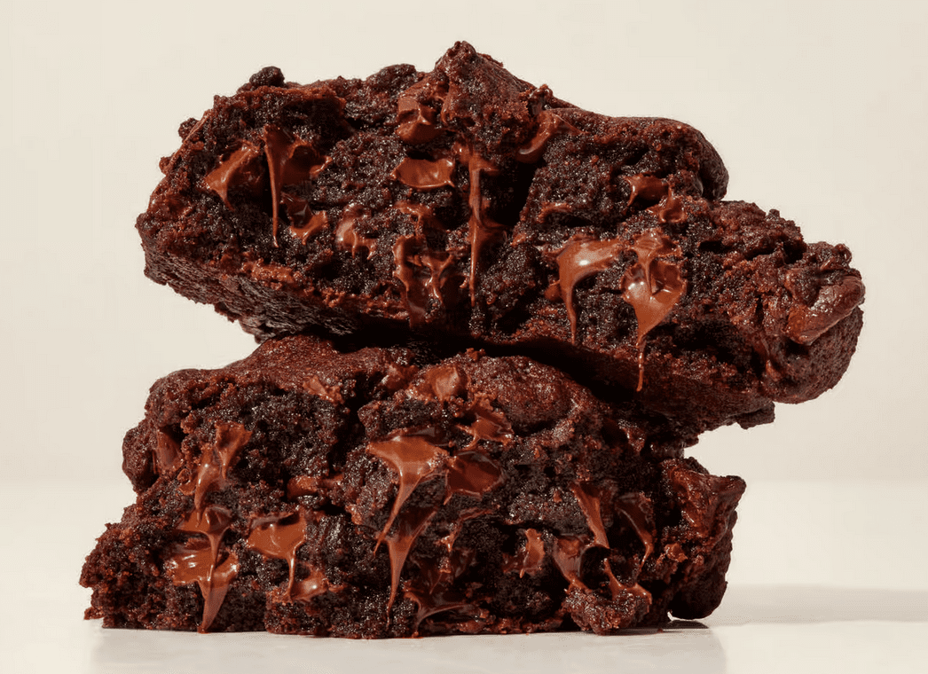 A stack of chocolate brownies on top of each other.