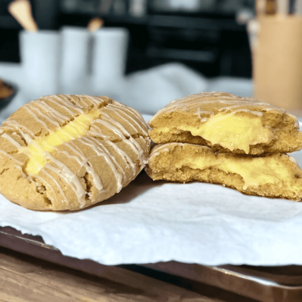 A close up of two pastries on a table