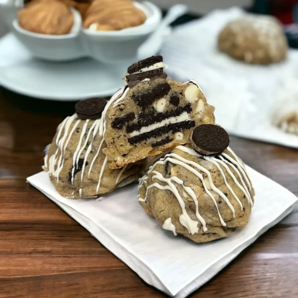 A couple of cookies sitting on top of a white plate.