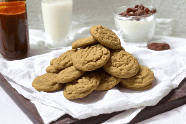 A pile of cookies on top of a napkin.