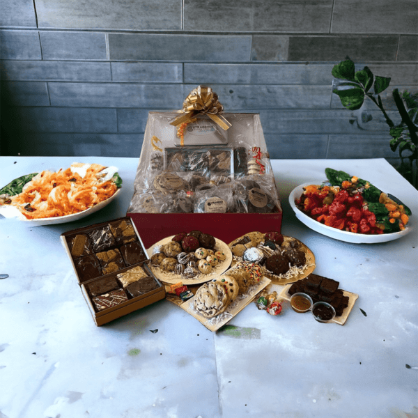 A table with many different foods on it